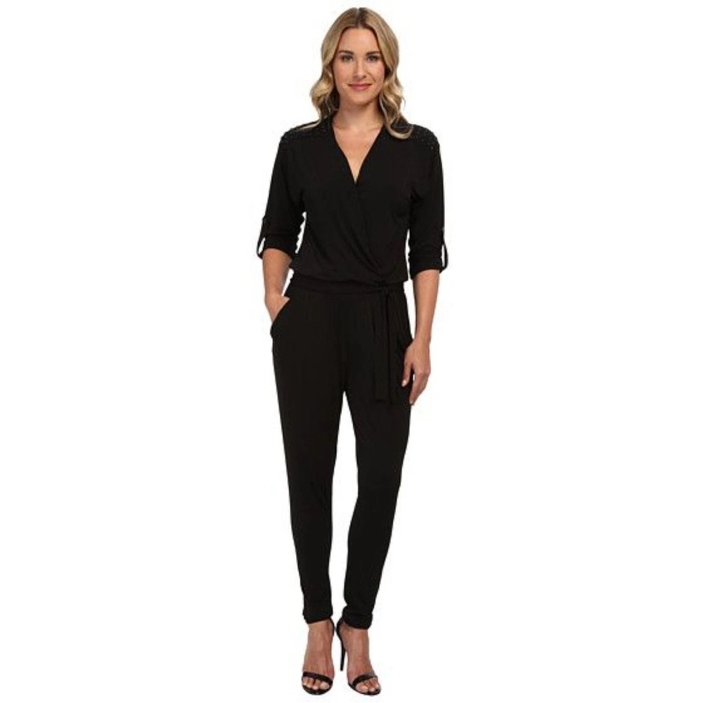 Michael Kors Black Women's Belted Studded Jumpsuit